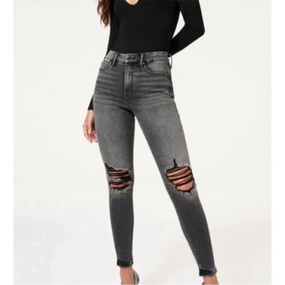 Good American good waist Black Shadow Pockets Cropped Denim Skinny Jeans Womens